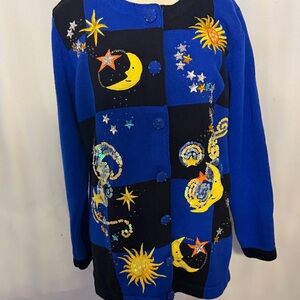 Quacker Factory Blue and Black Celestial Jacket size Small